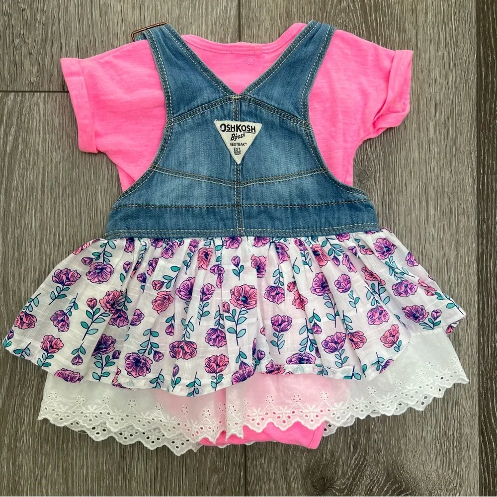 OSHKOSH 2PC SHORT SLEEVE BODYSUIT AND JUMPER OUTFIT 9MO
